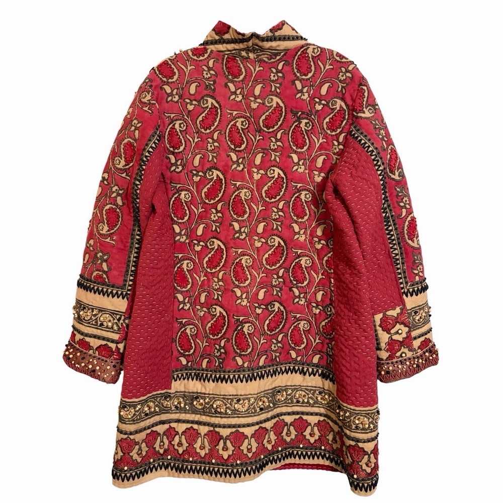 Happy Bird Samarkand Quilted Boho Jacket Uzbek Art To Wear Beaded Tassel Coat S - Picture 4 of 13